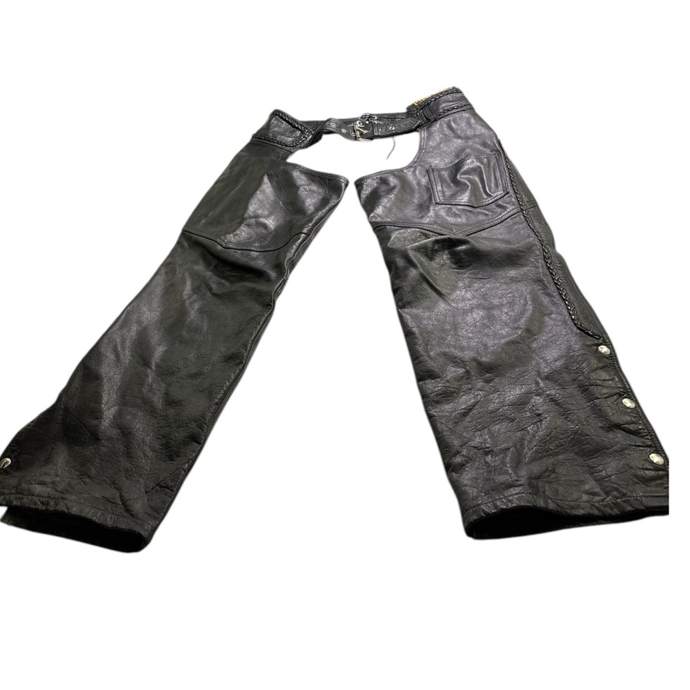 Womens Black Motorcycle Genuine Leather Chaps. Size L Great condition.